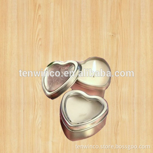 Heart Shaped Candle Tin Box with PVC Window